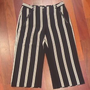 Karl Lagerfeld Black & Whote Striped Cropped Wide Leg Dress Pants Trousers